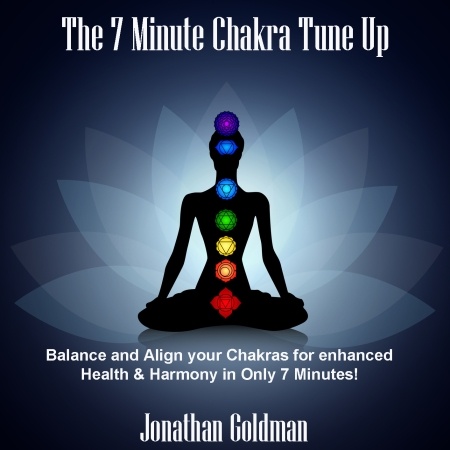 Human silhouette in yoga pose with chakras